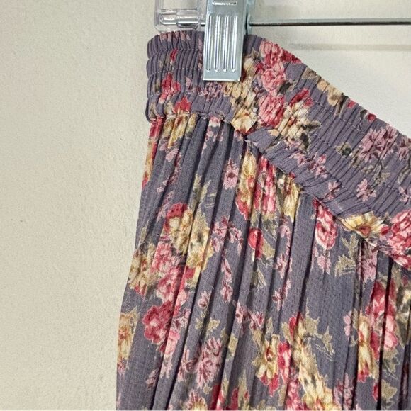 Vintage Micro Floral Pleated Maxi Skirt Small Purple Pink Boho Cottagecore Fairy - Picture 9 of 11